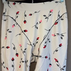 Adam Selman Sport Rose Print Leggings - Cream with Red and Pink Accents